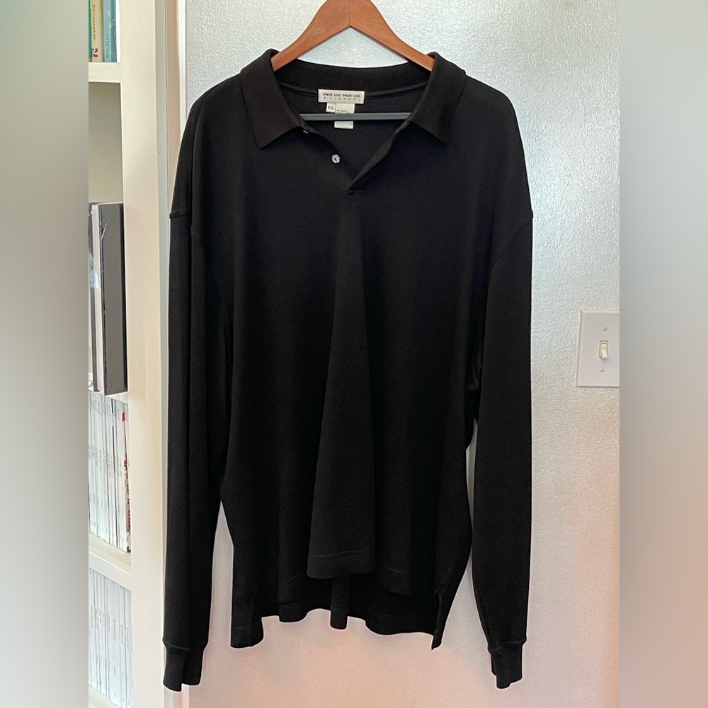 XXL- Black 100% Silk Sweater with Shell Buttons , Lightweight Knit Long Sleeve - Picture 2 of 8
